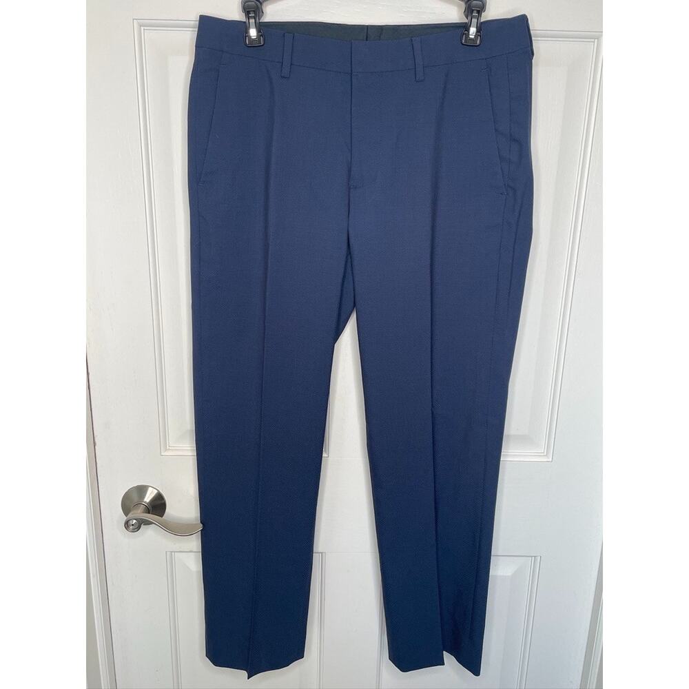 Bonobos Men's Slim Fit Dress Pants 30x27 Blue Italian Marzotto Wool Stretch Work